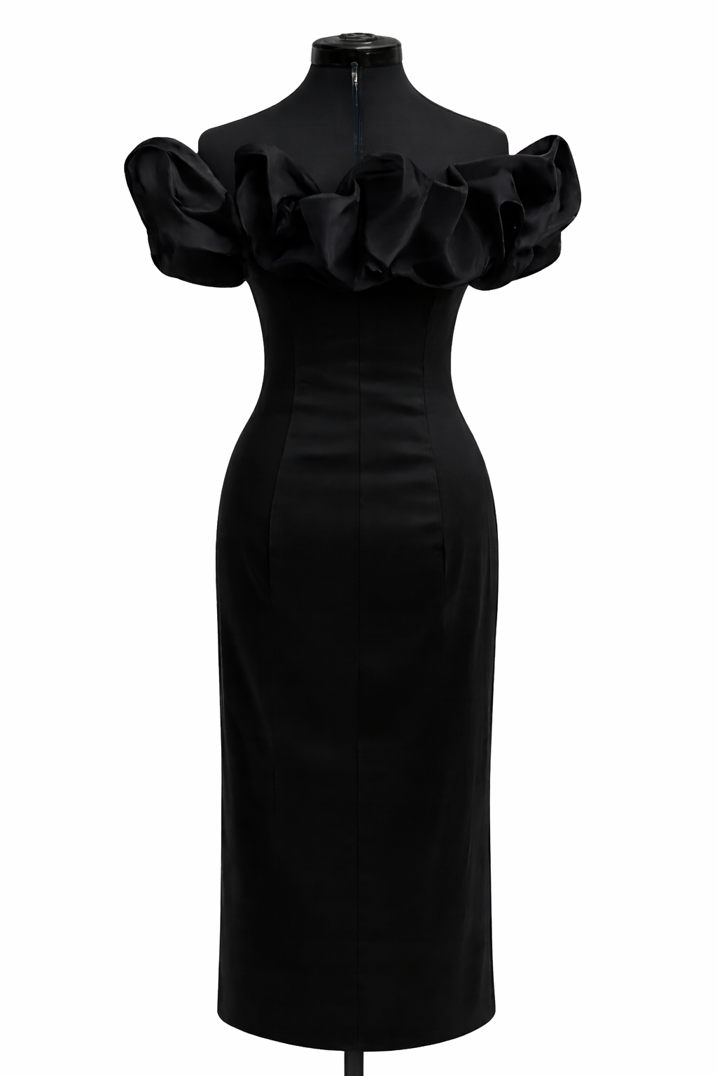 210 Black Long Bustiere, Sculptural Off Shoulder Neckline