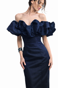 212 Ink Long Bustiere, Sculptural Off Shoulder Neckline