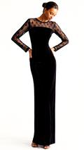 121 Black Velvet Long Dress - Stretch Lace Yoke