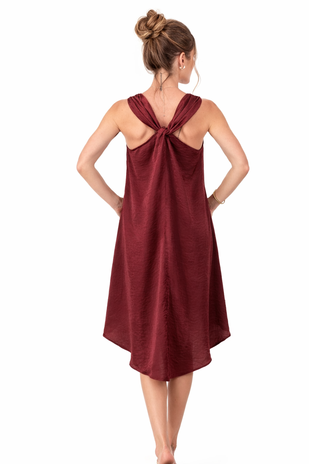 Wine V Back Dress, High-Low Hem 134