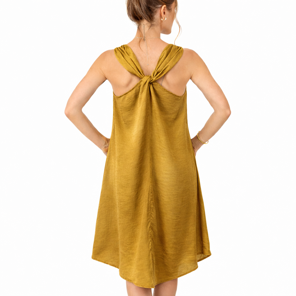 137 Gold  V-Back Dress, High-Low Hem