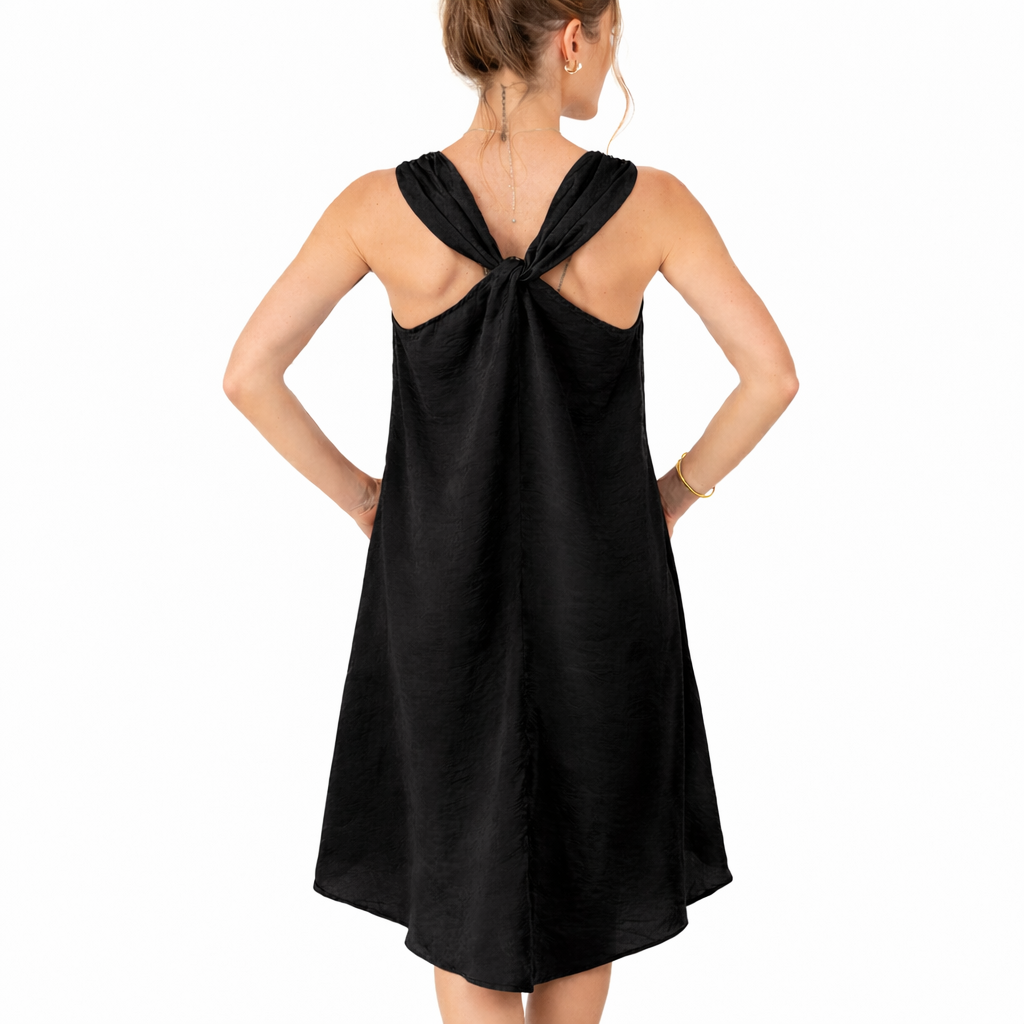 138 Black V-Back DressH,High-Low Hem