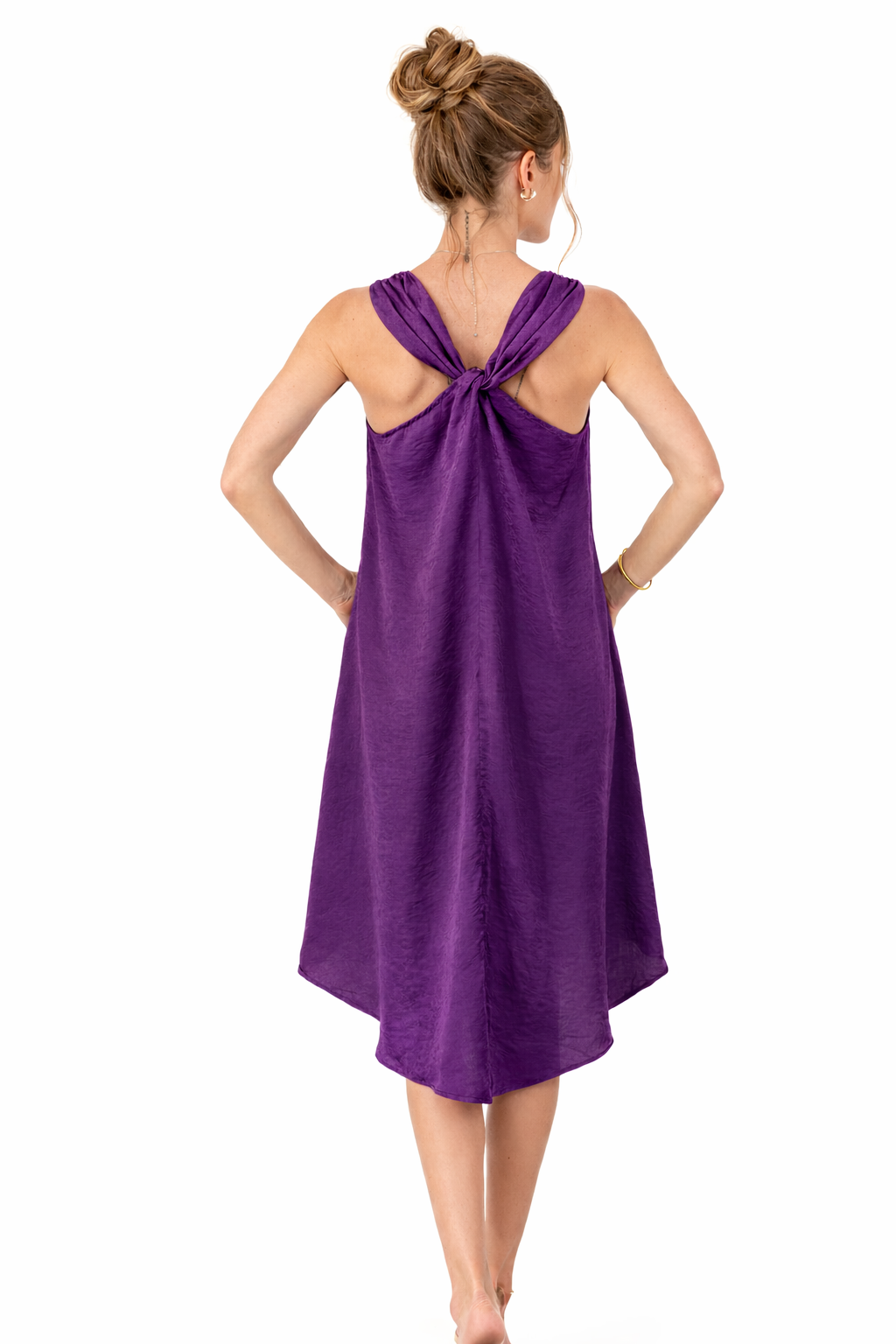 139 Grape V Back Dress, High-Low Hem