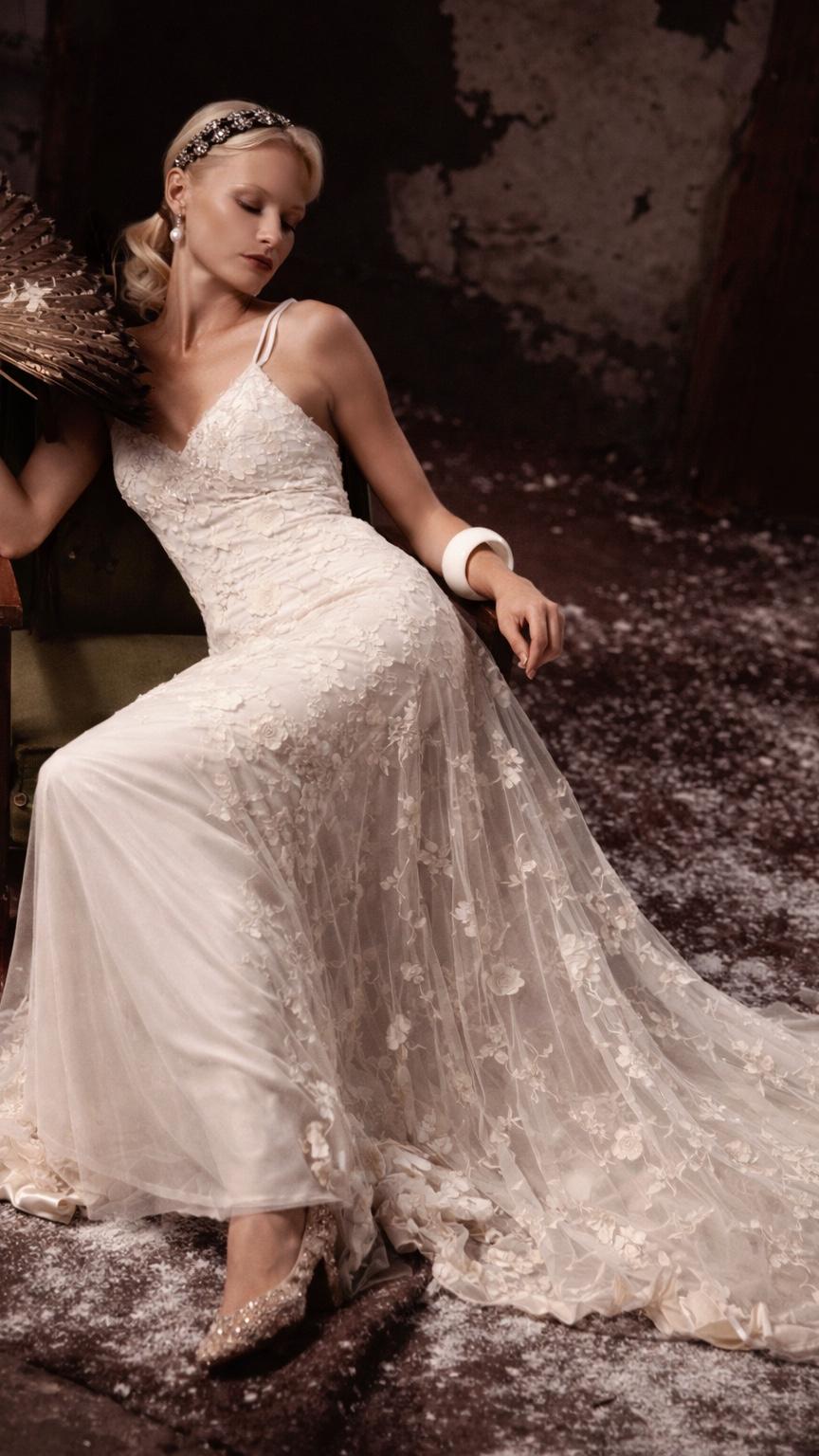 950 Cream Corded Lace Dress