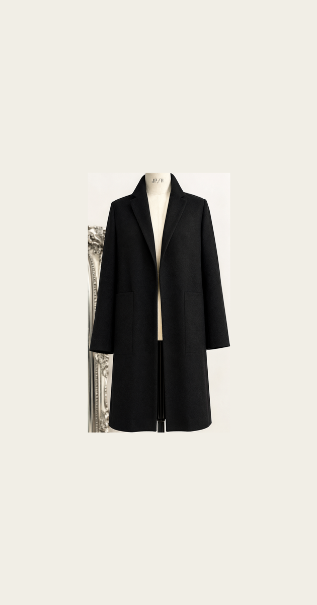 620 Coat unlined double sided wool, belted, large collar
