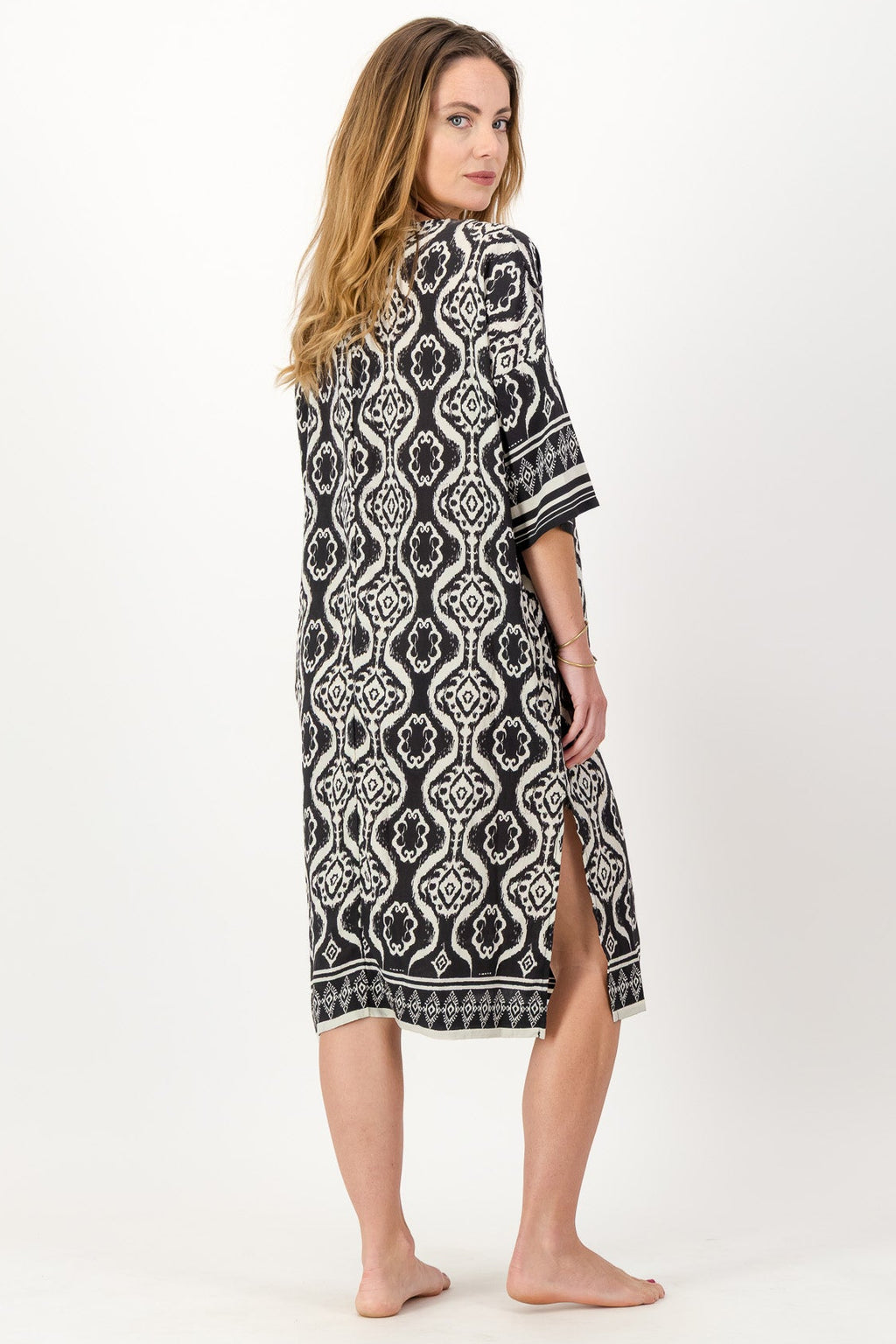 Black/Cream Kaftan, Border Print