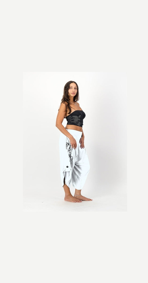 White Harem Pants, Bamboo Print P012