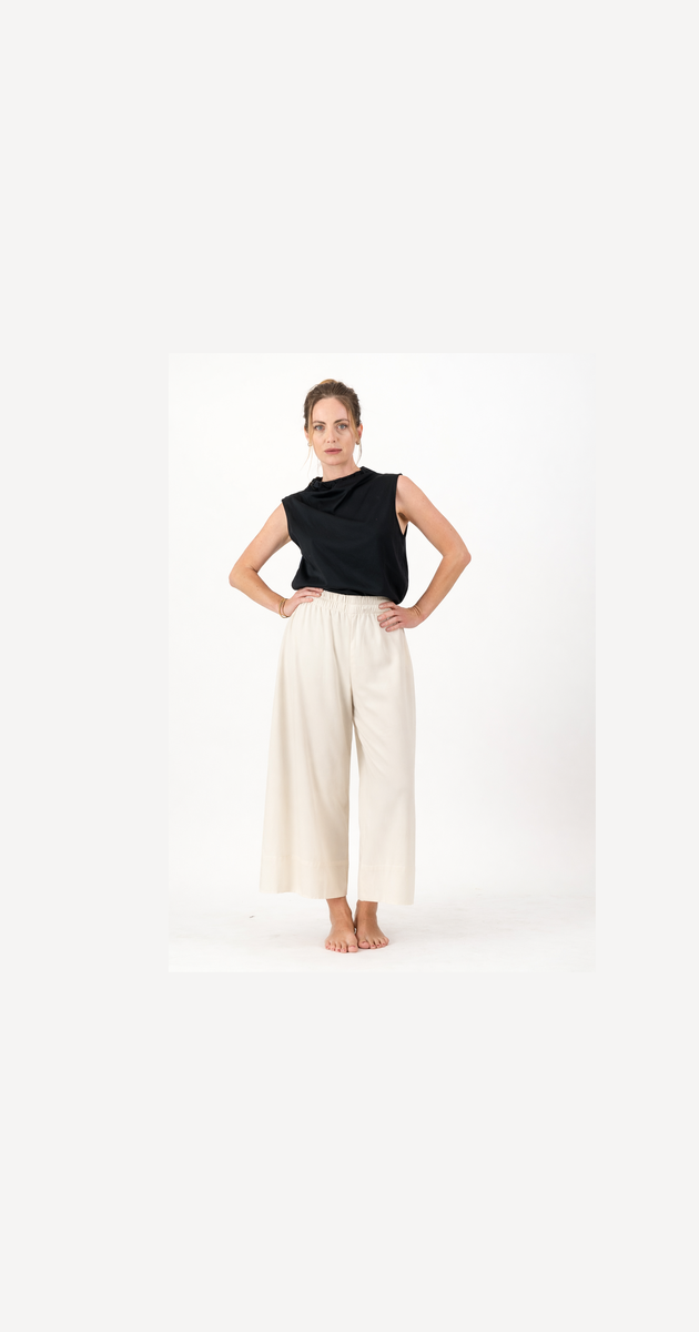 P024 Cream Pants, Elasticated Pull-on
