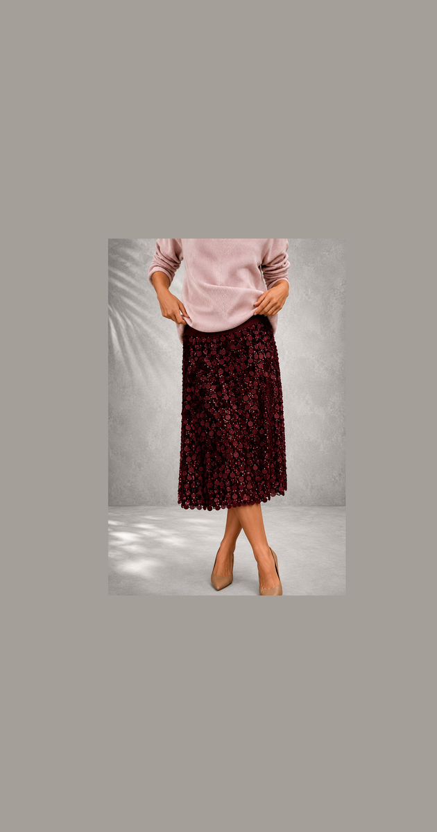 657 Sequin Long, Lined, Elasticated Waist