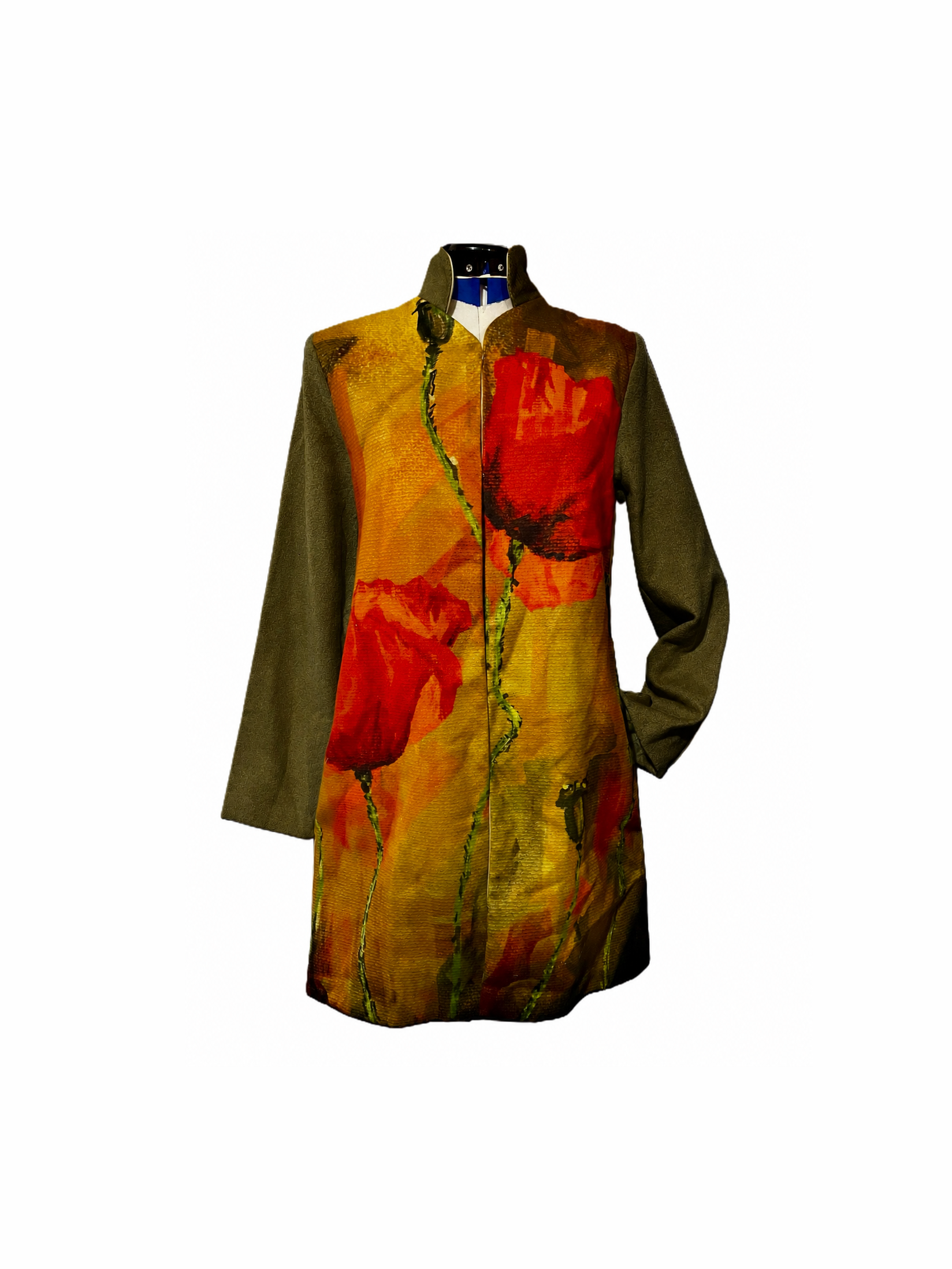 639 Digital Printed Wool Coat, Unlined, Collar, Knee Length