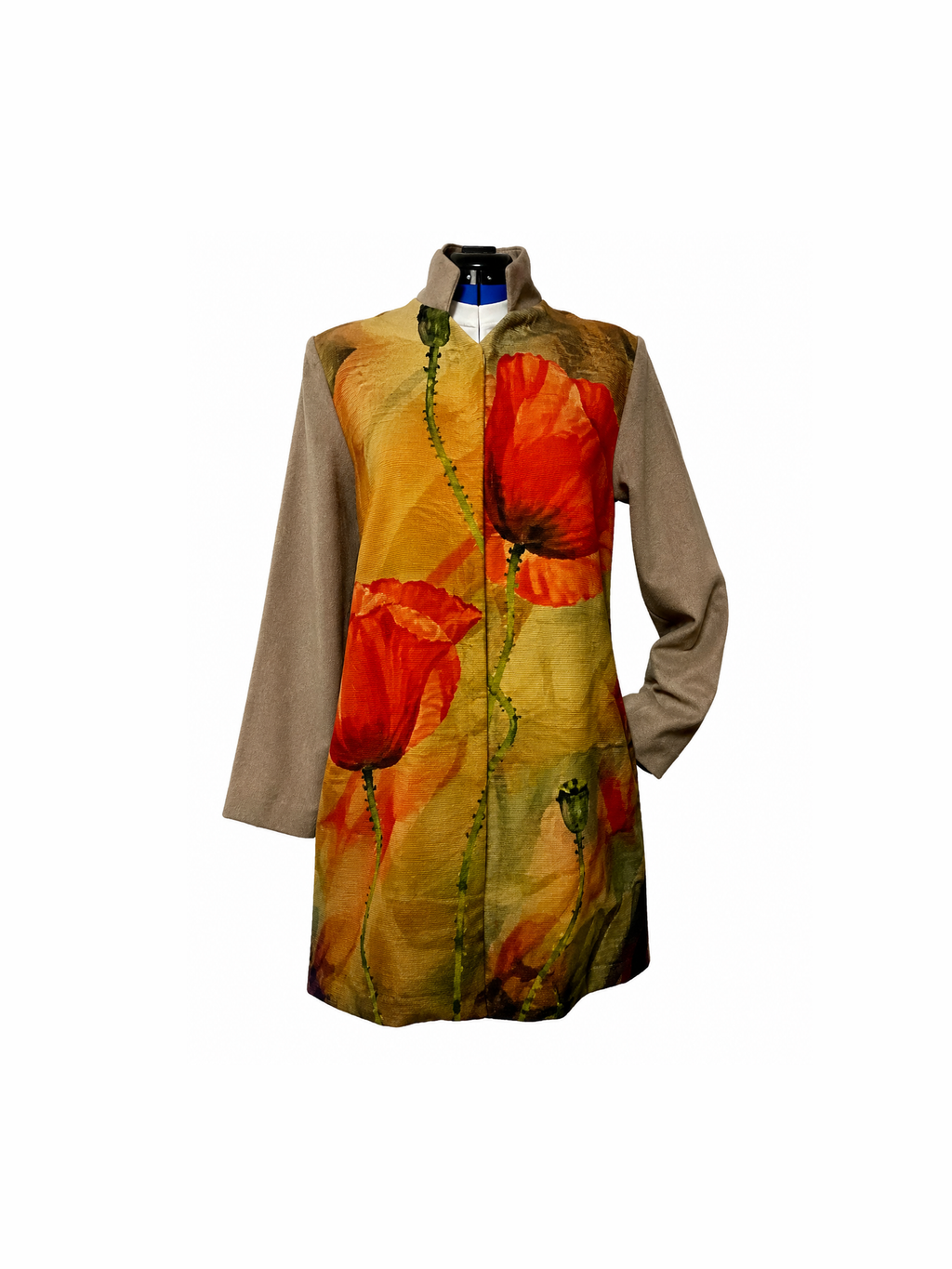 639 Digital Printed Wool Coat, Unlined, Collar, Knee Length