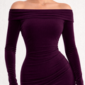 910 Burgundy Velvet Top, Soft Gathered Neckline Off Shoulder, Side Gauging