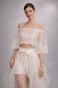 888 Black Lace Cropped Top Scalloped Lace