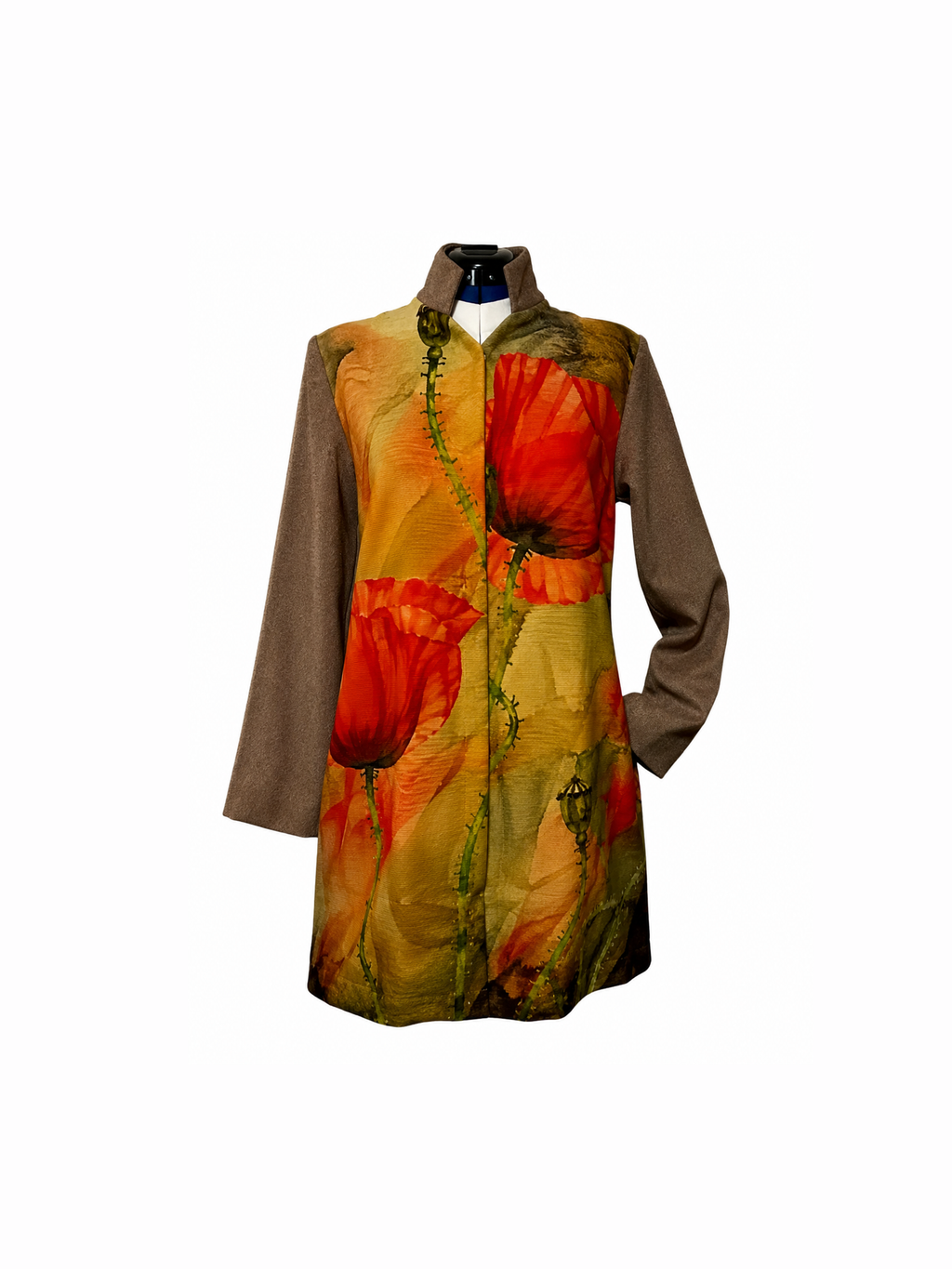 639 Digital Printed Wool Coat, Unlined, Collar, Knee Length