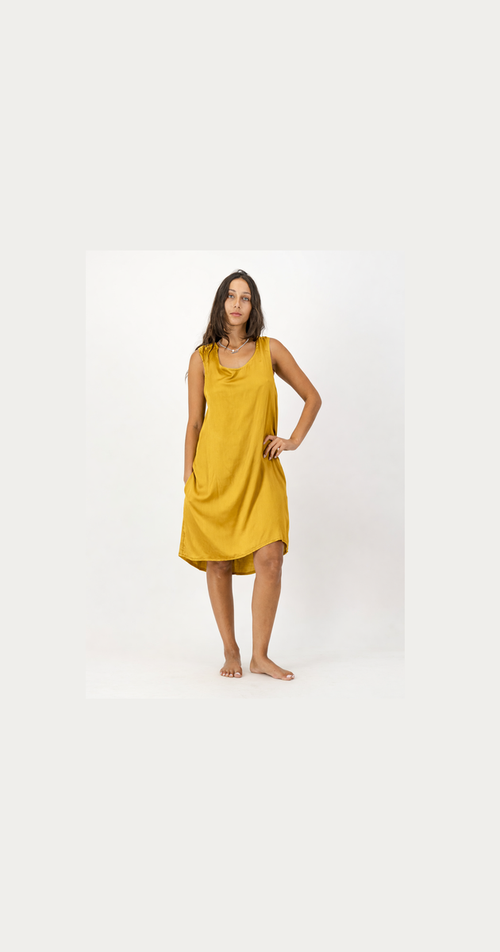 137 Gold  V-Back Dress, High-Low Hem