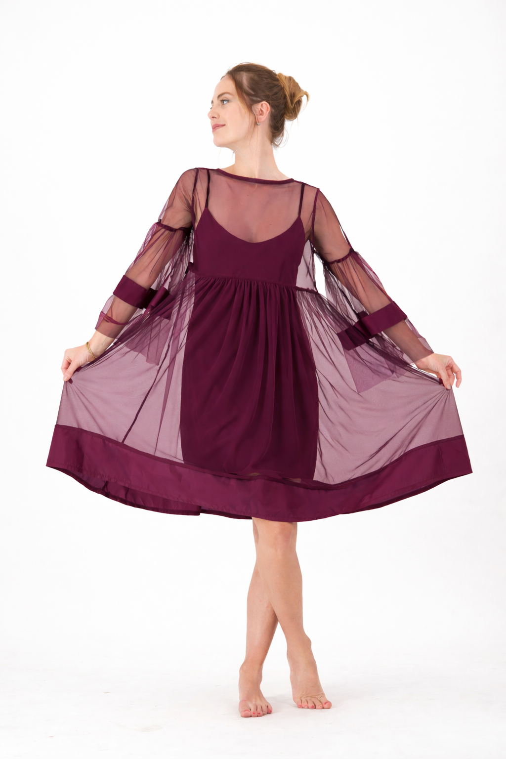 Wine Tulle Babydoll Dress