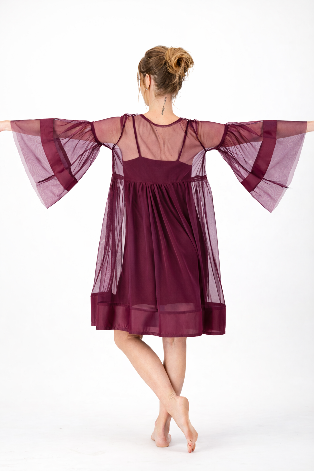 Wine Tulle Babydoll Dress