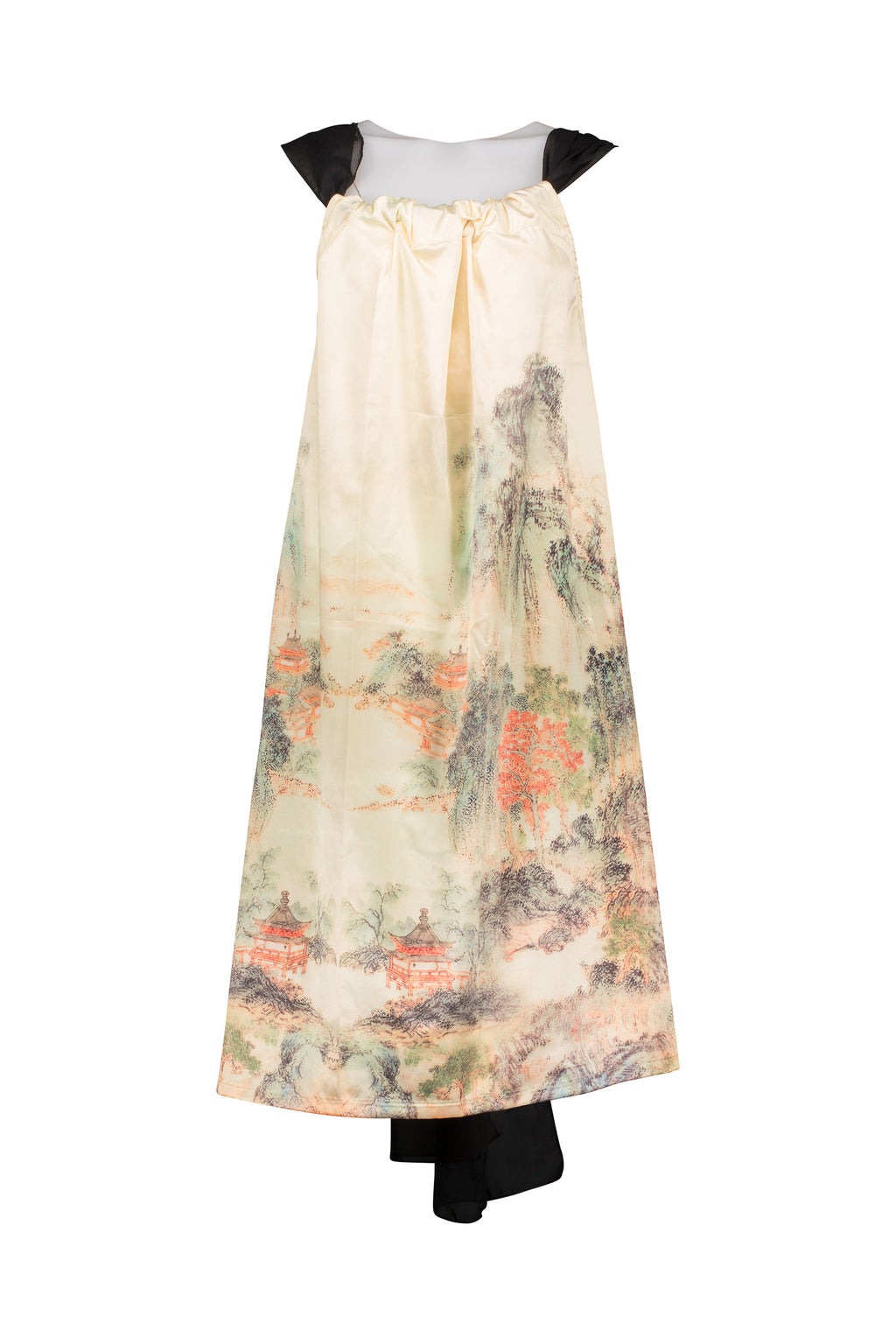 Chinese Landscape Dress with Georgette Drawstring