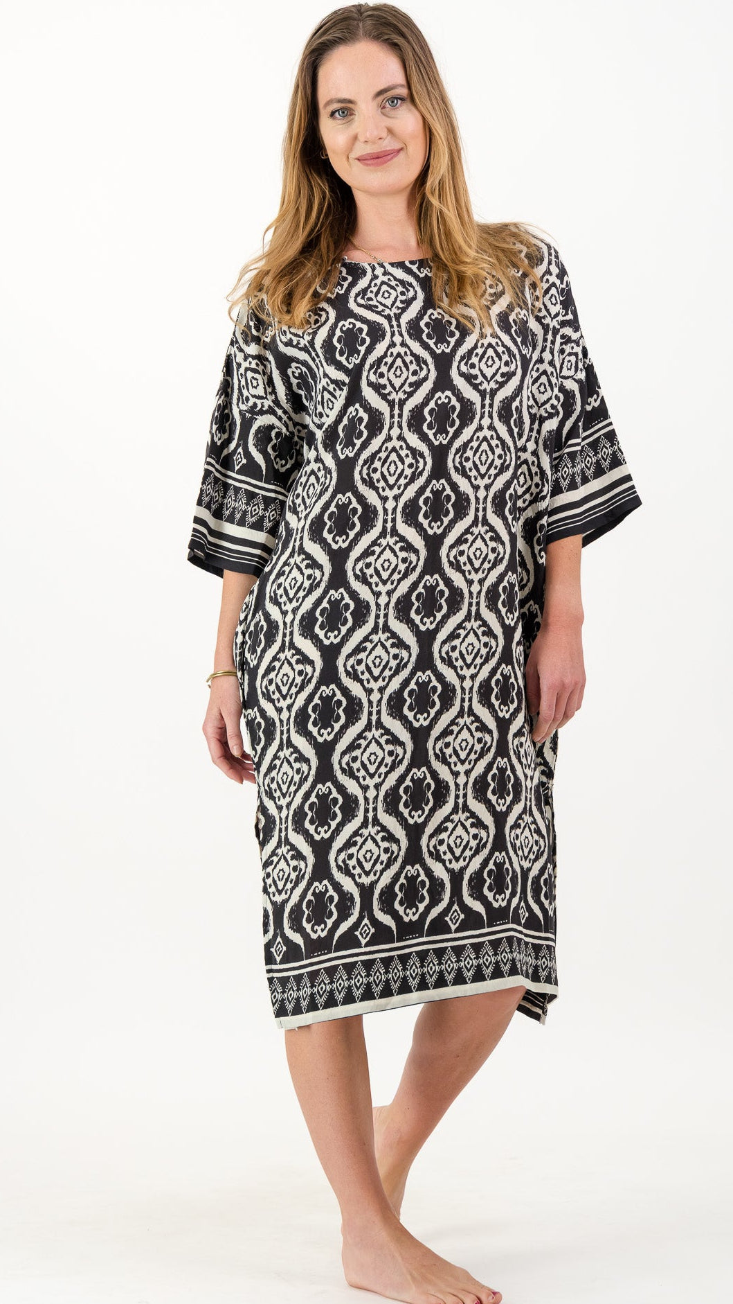 Black/Cream Kaftan, Border Print