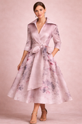 Silk organza shirtwaister, blush digital print