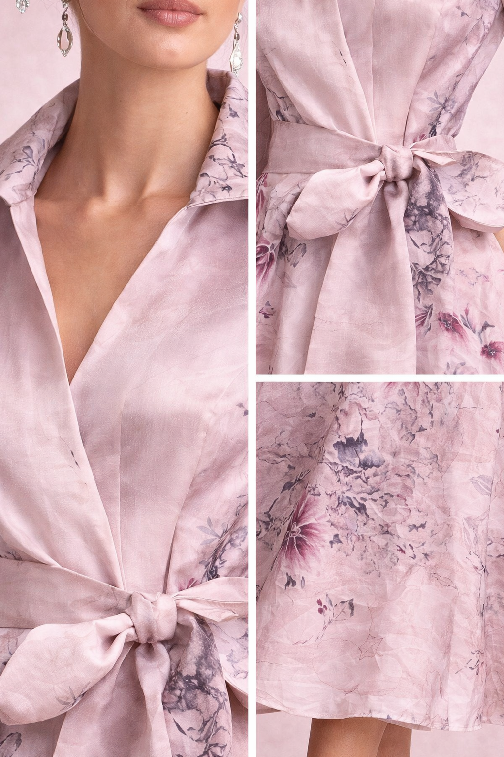 Silk organza shirtwaister, blush digital print