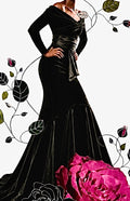 995 Velvet Off-shoulder Fishtail Dress