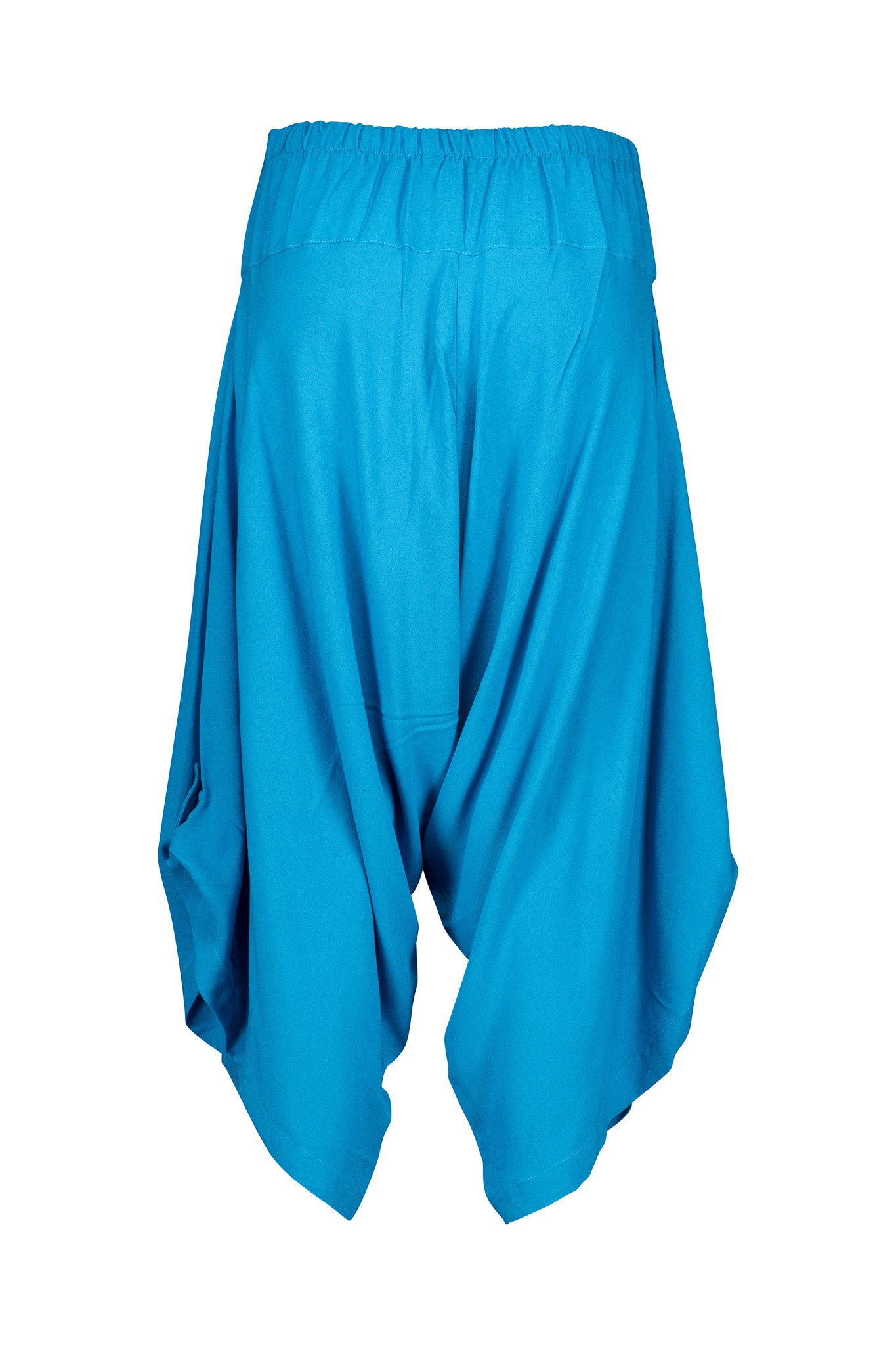 Turquoise Harem Pants, Bamboo Print, Flat Front, Elasticated Back