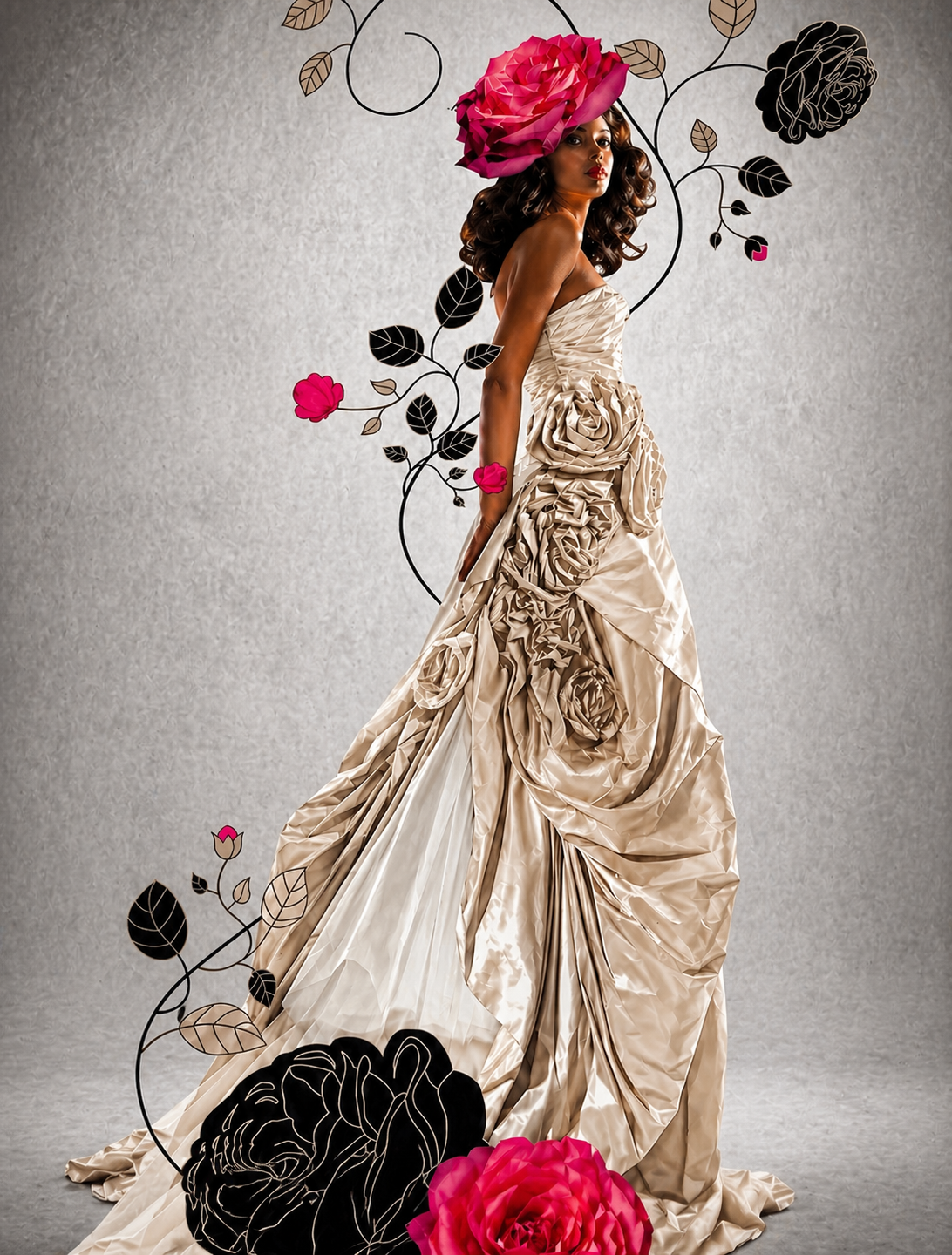 990 Rich Cream Raw Silk and Tulle