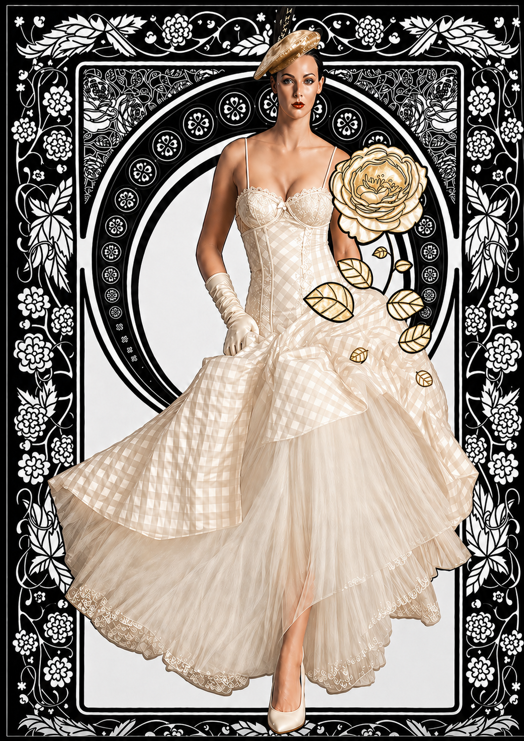 995 cream Textured Taffetta, Tulle