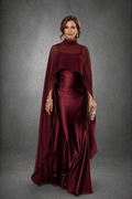 176 Burgundy Wine Bias Cut Cowl Neck Dress