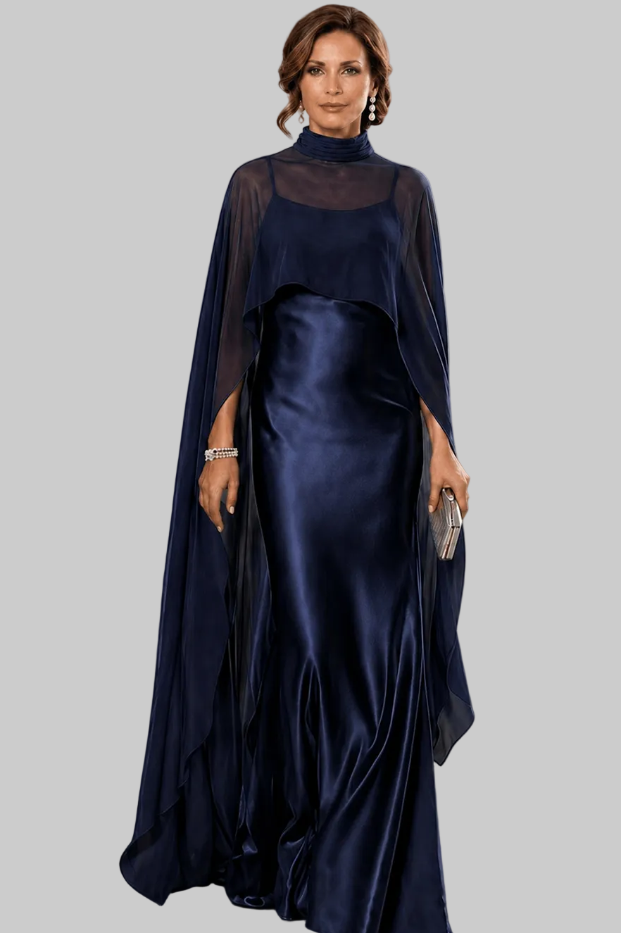 177 Ink Blue Bias Cut Cowl Neck Dress