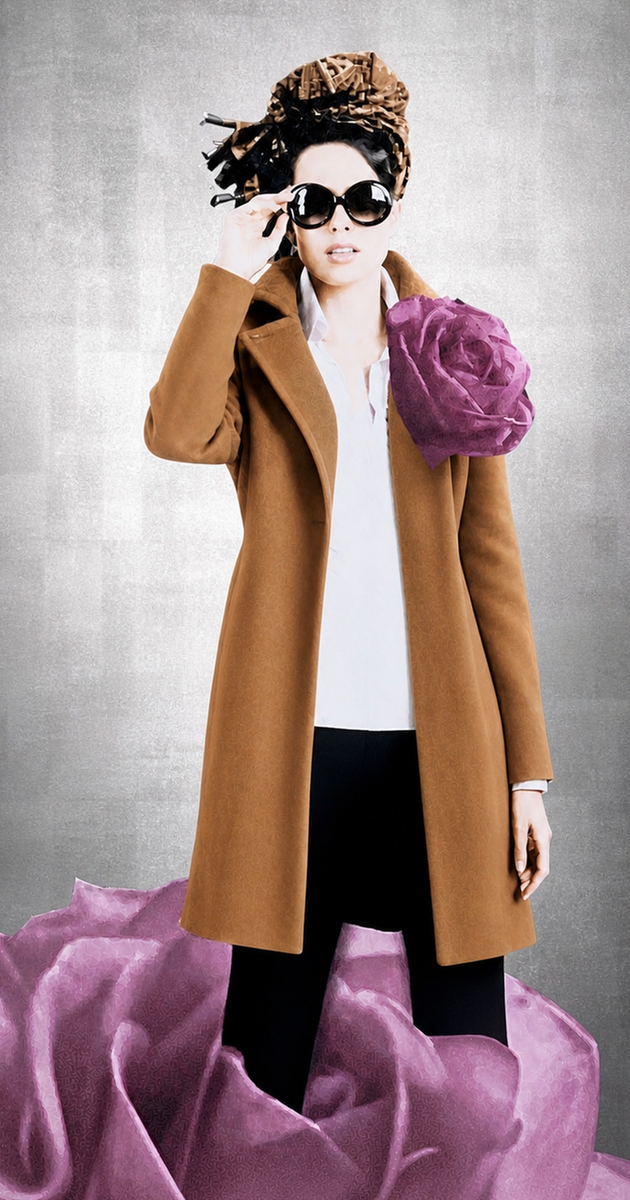 620 Coat unlined double sided wool, belted, large collar