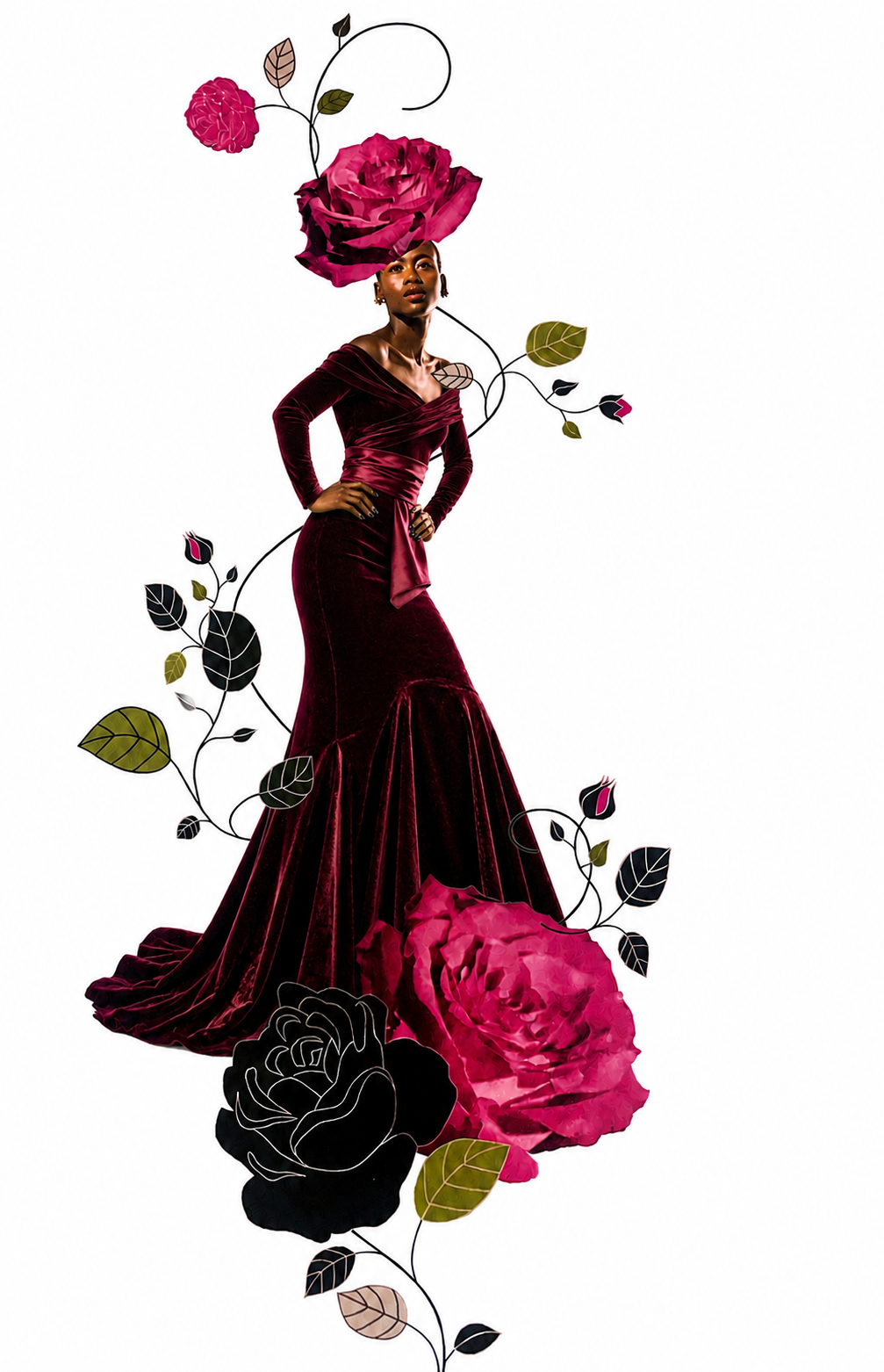 995 Velvet Off-shoulder Fishtail Dress