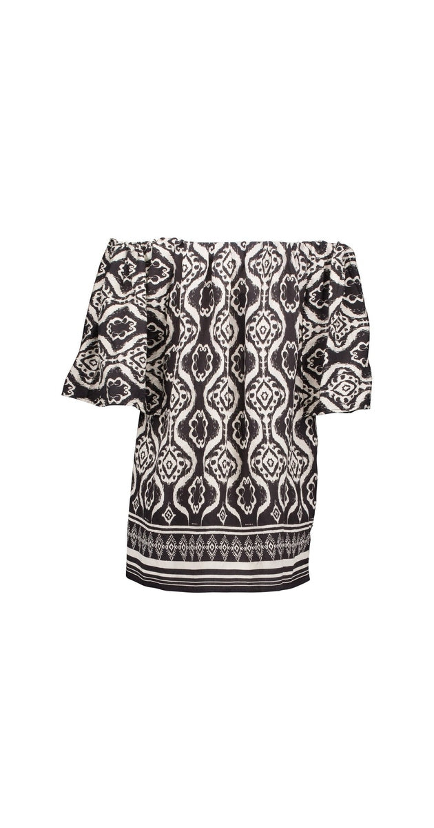 T010 Cream/black Off Shoulder Top