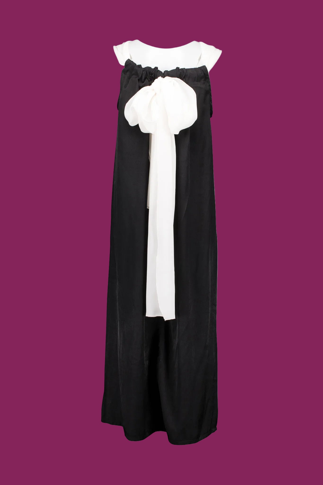 Black Dress with White Drawsting Cutaway Neckline