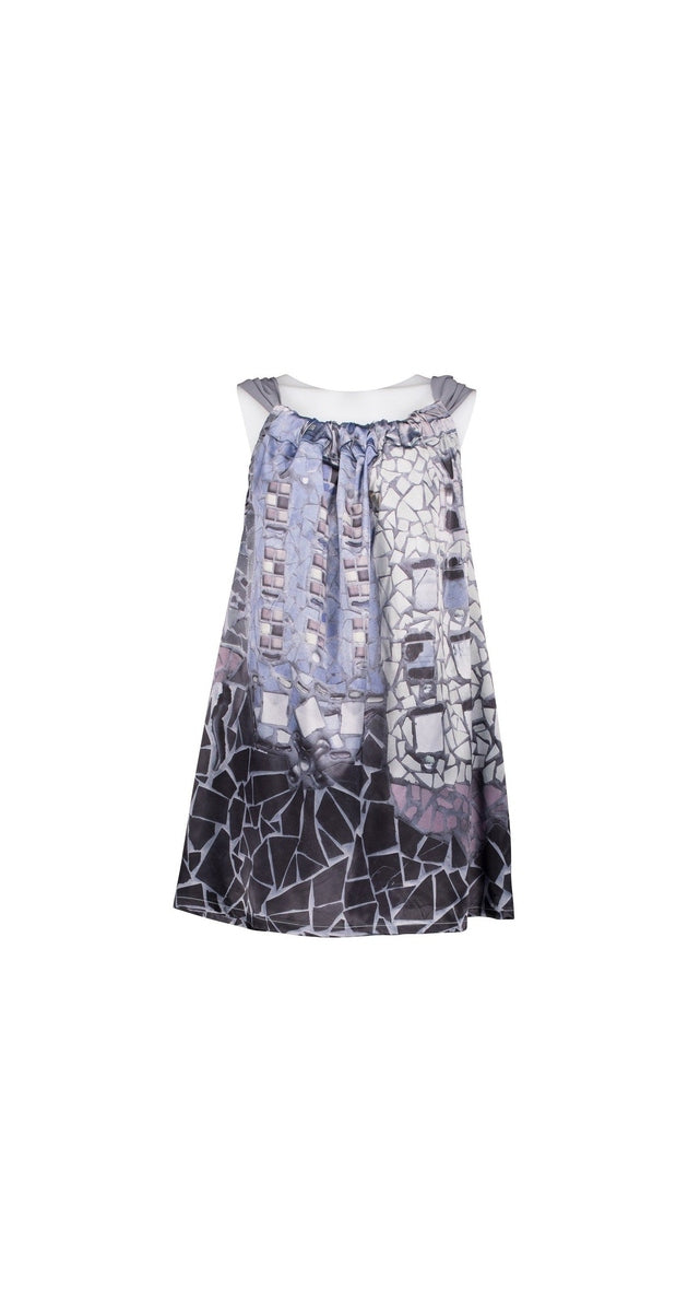 218 Mosaic Print Top, Chiffon Drawstring