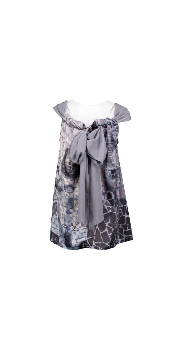 218 Mosaic Print Top, Chiffon Drawstring