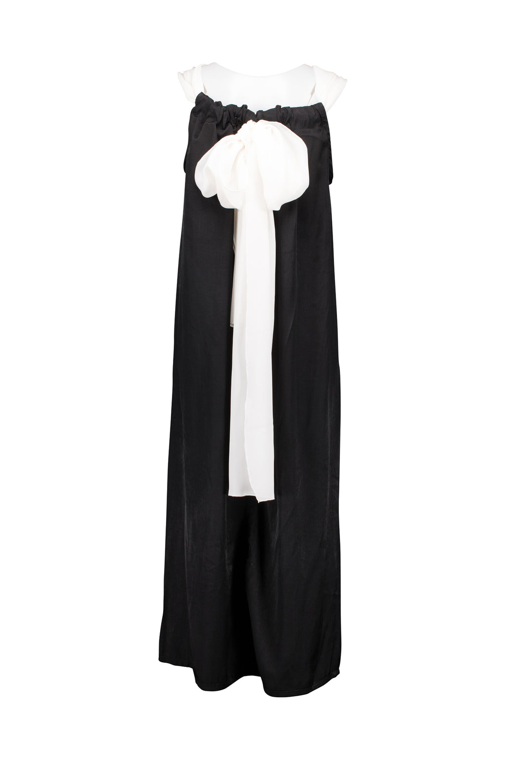 Black Dress with White Drawsting Cutaway Neckline