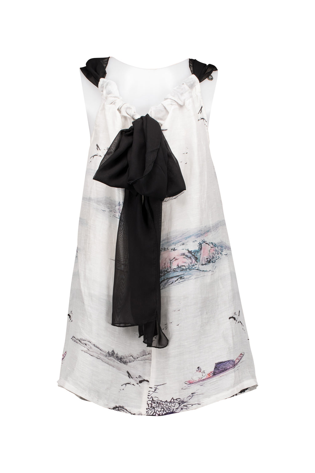 Antique Chinese Landscape.   Summer Cutaway Dress.