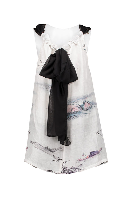 Antique Chinese Landscape.   Summer Cutaway Dress.