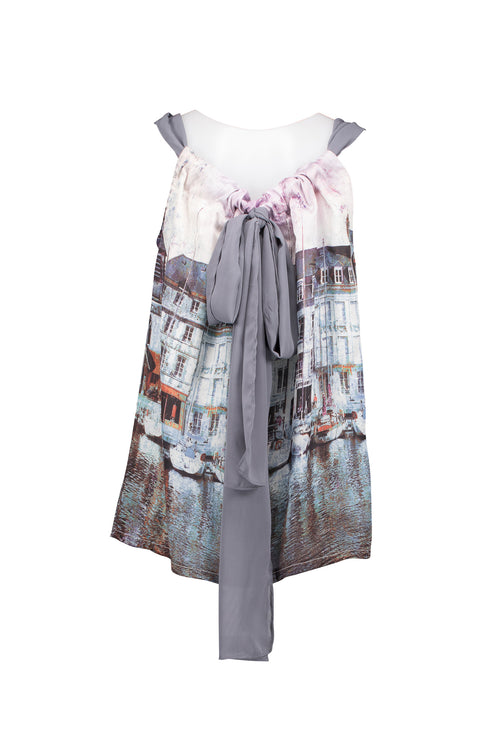 Amsterdam Print Cutaway Neckline Top