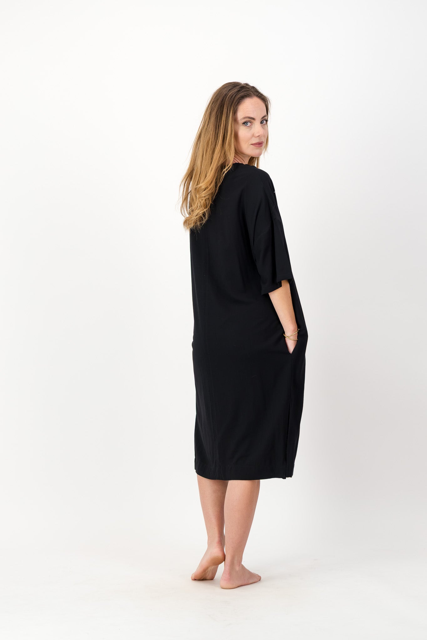 Black Kaftan with a Japanese Bamboo Print. Elegant Summer Dressing.