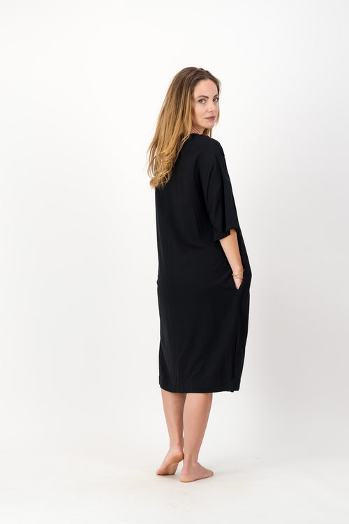 Black Kaftan with a Japanese Bamboo Print. Elegant Summer Dressing.