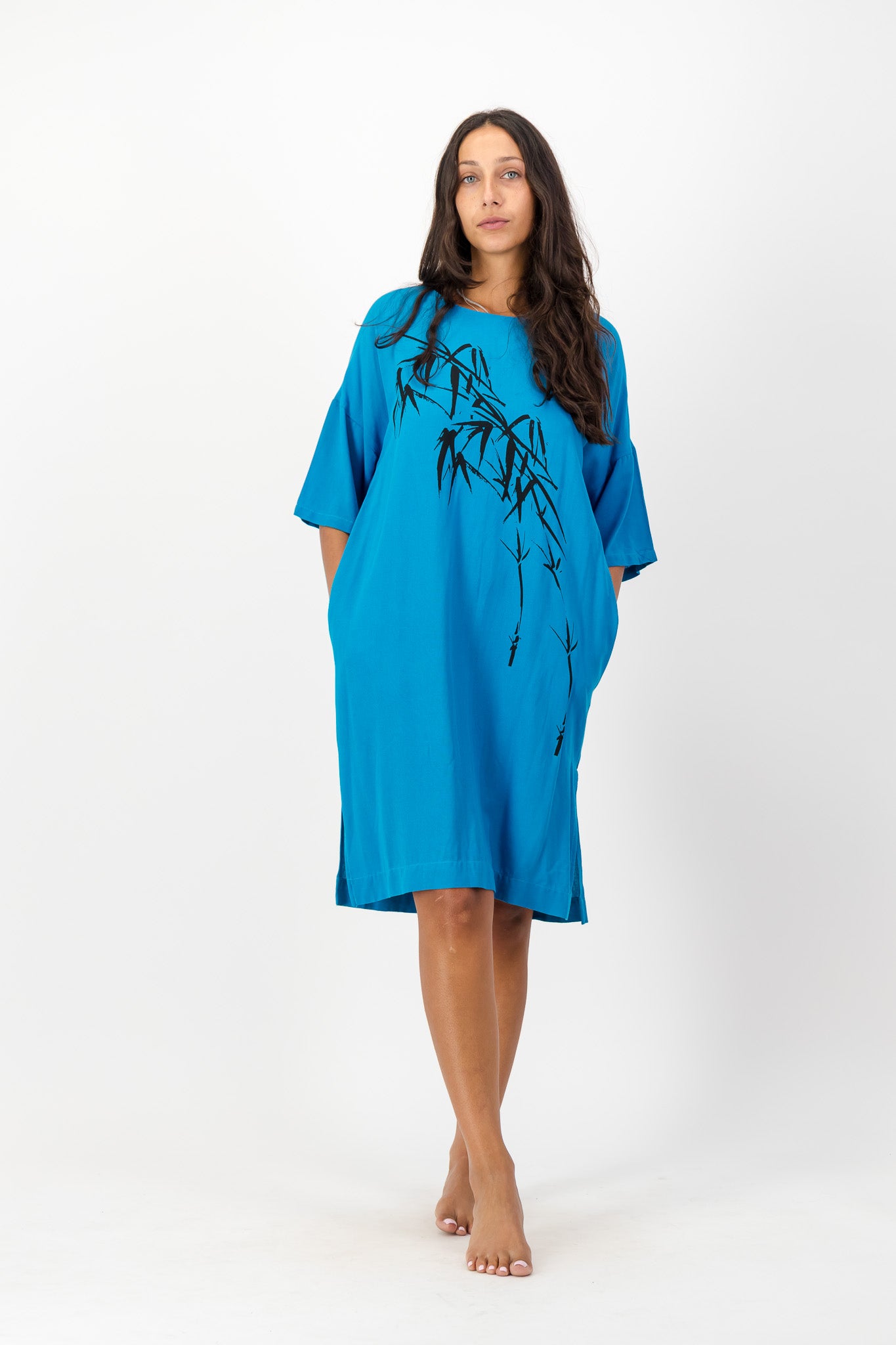 Black Kaftan with a Japanese Bamboo Print. Elegant Summer Dressing.