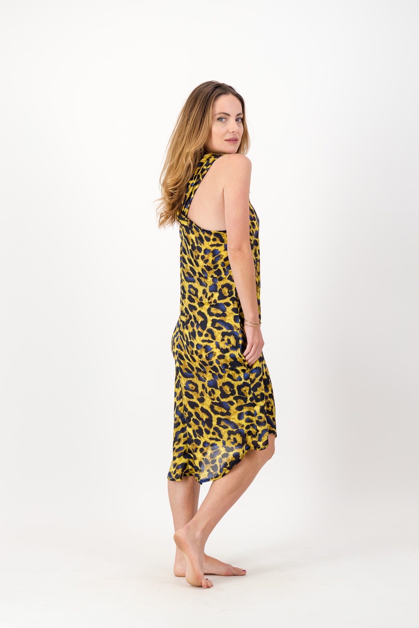 Animal Dress, V Back and Hi-Low Hemline