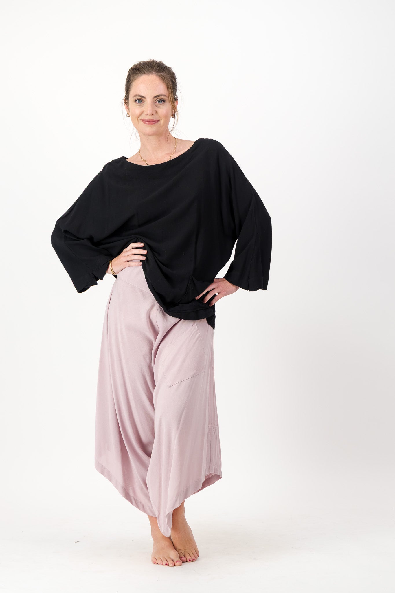 Rose Harem Pants, Flat Front, Elasticated Back