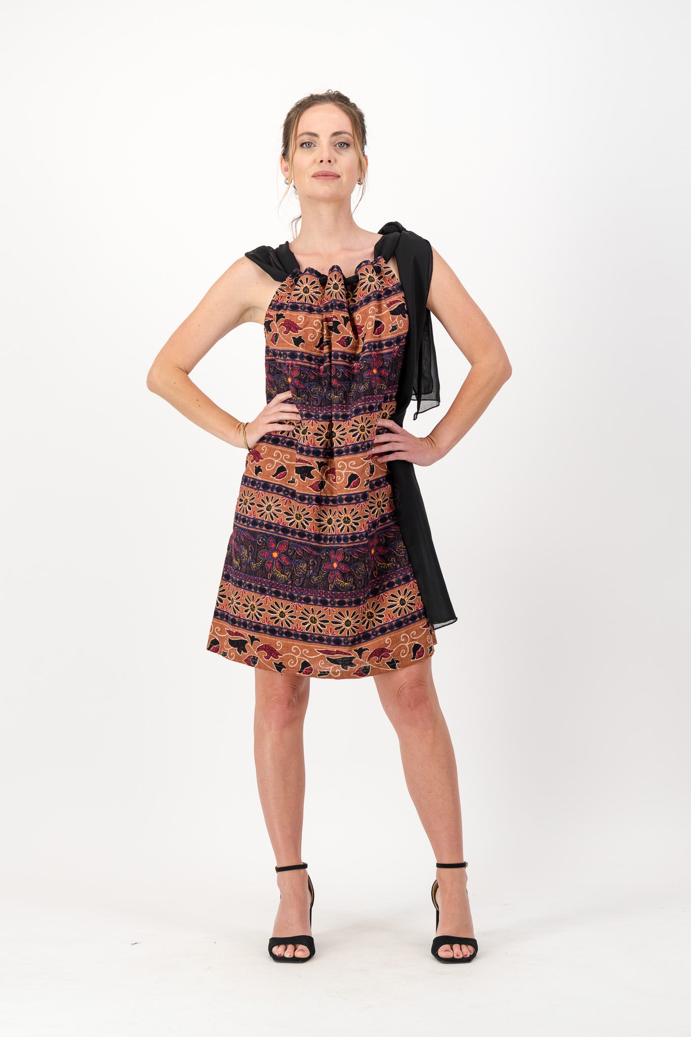 Ethnic Print  Dress, Short, Georgette Drawstring