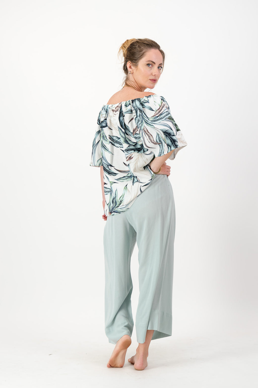 Seafoam Wide Leg Palazzo Pants, Elasticated Pull-on, Pockets