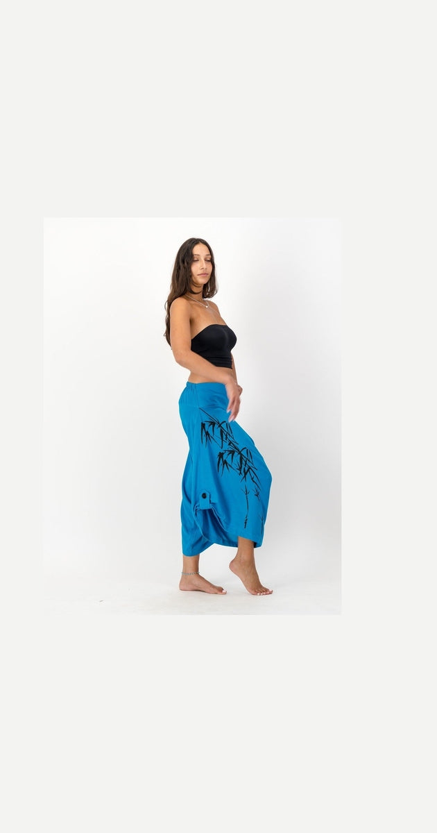 Turquoise Harem Pants, Bamboo Print 314