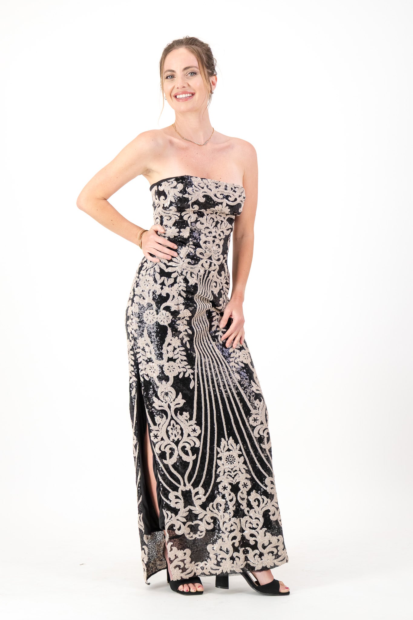 Ebony and Ivory Sequinned Bustiiere Sheath - Elegance Personified